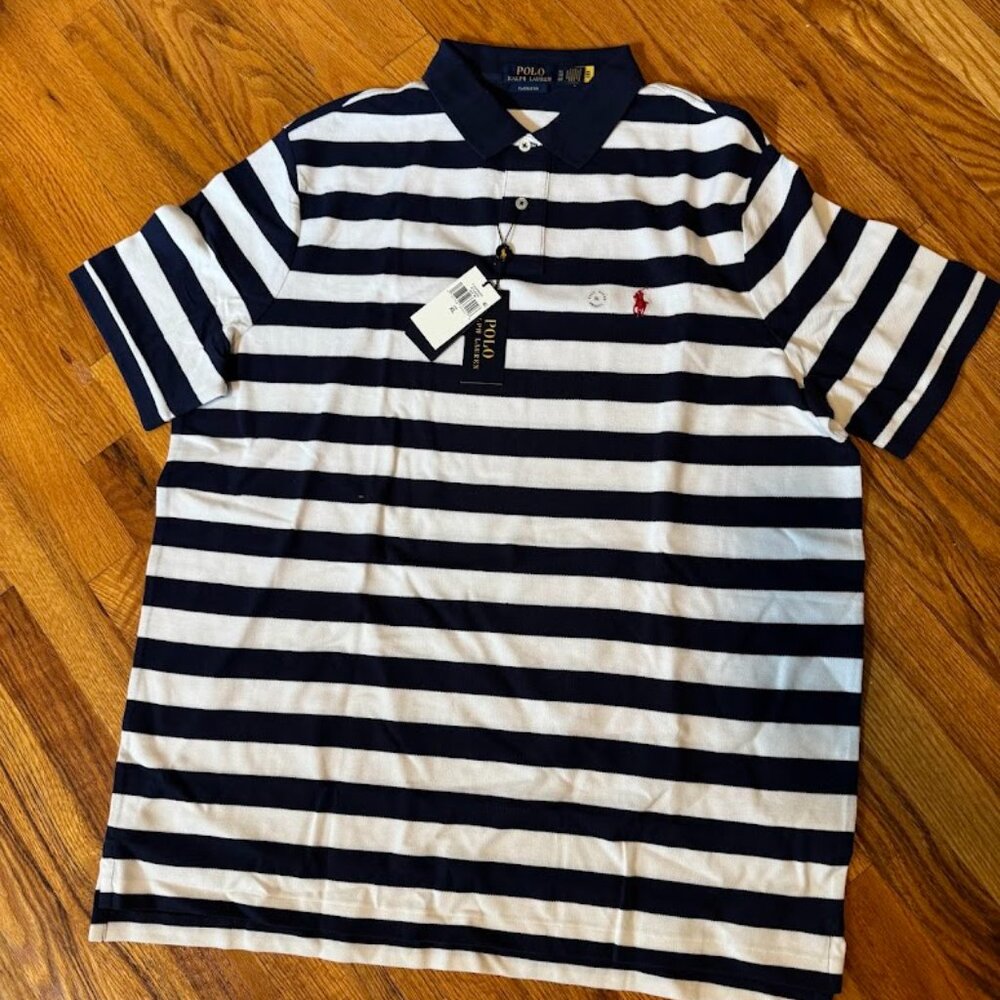 Polo Ralph Lauren Classic Fit Navy / White Striped Short Sleeved Shirt (XL)